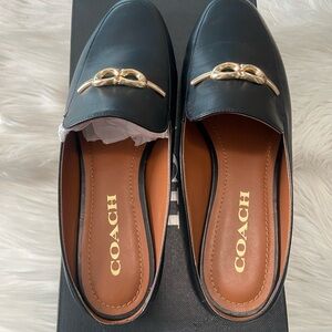 Coach Black Leather Loafers with Gold Accent